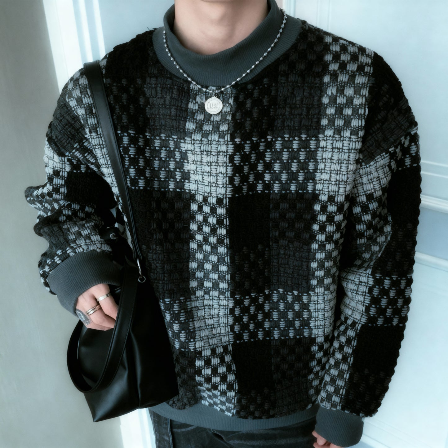 Plaid Contrast Knit Sweater