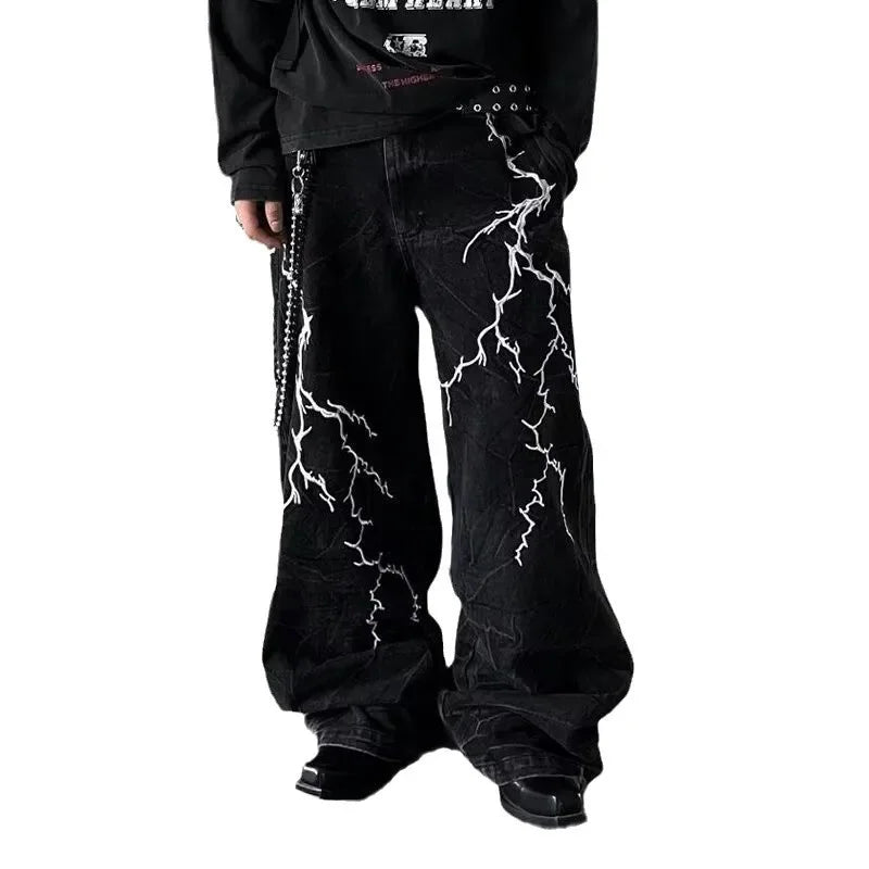 Lightning Embroidered Jeans – Vintage American Streetwear