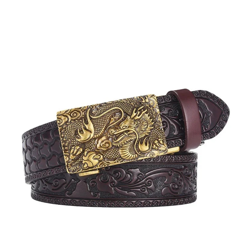 Retro Carved Floral Men's Leather Belt Fashion Casual Men's Belt Embossed Leather Waist Belt Stylish Accessory for Men