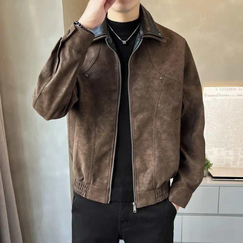 Leather Jacket Turn-down Collar