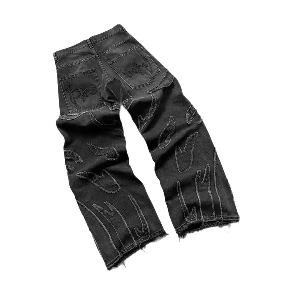 Vintage Patchwork Jeans – Washed Straight-Leg Style