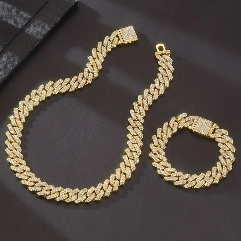 3-Piece Iced Out Cuban Chain Jewelry Set