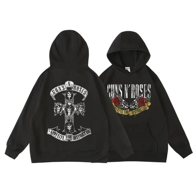 Guns N’ Roses Hoodie – Retro Street Fleece Style"