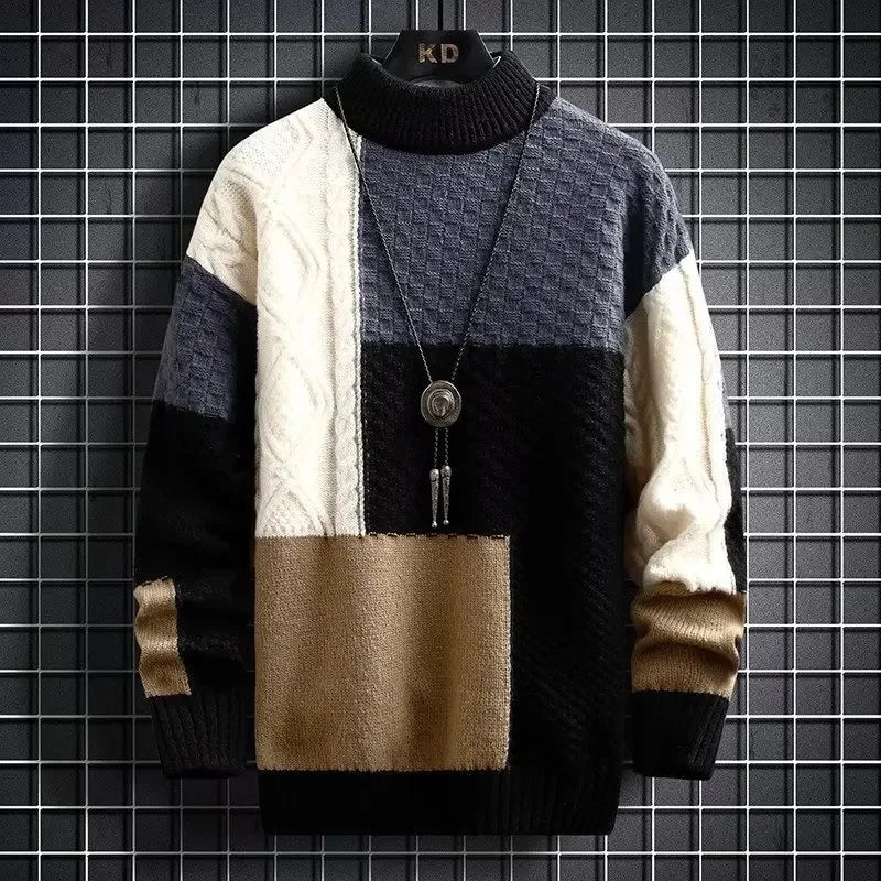Korean Patchwork Knit Pullover
