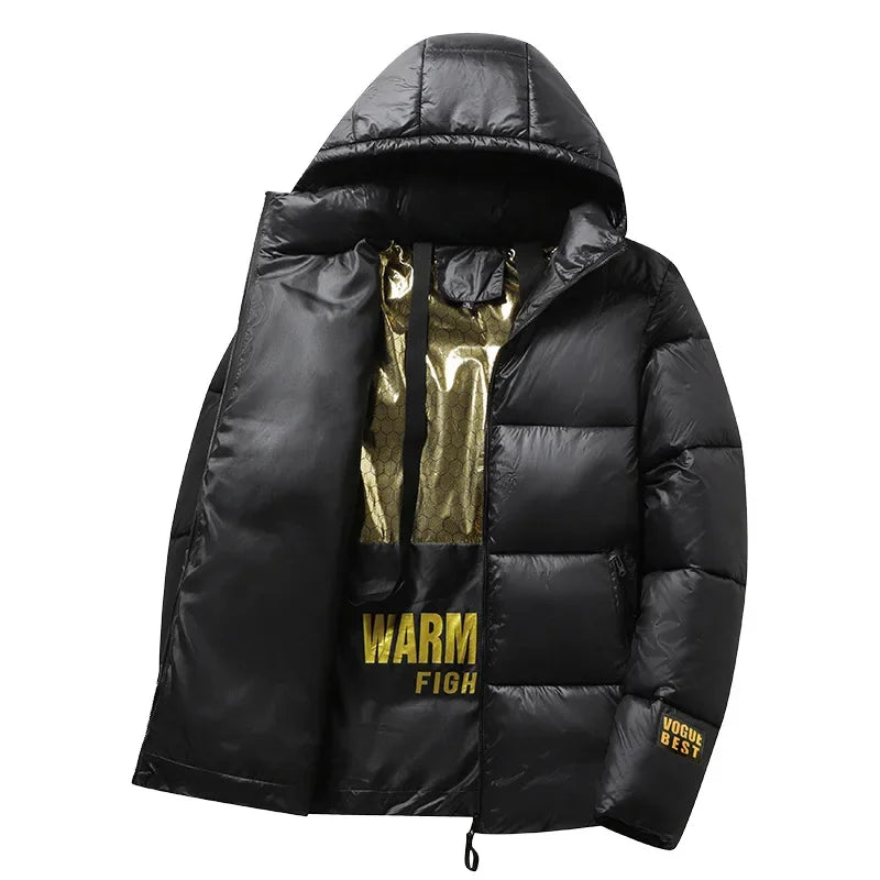 Black Gold Cotton Jacket – Warm Hooded