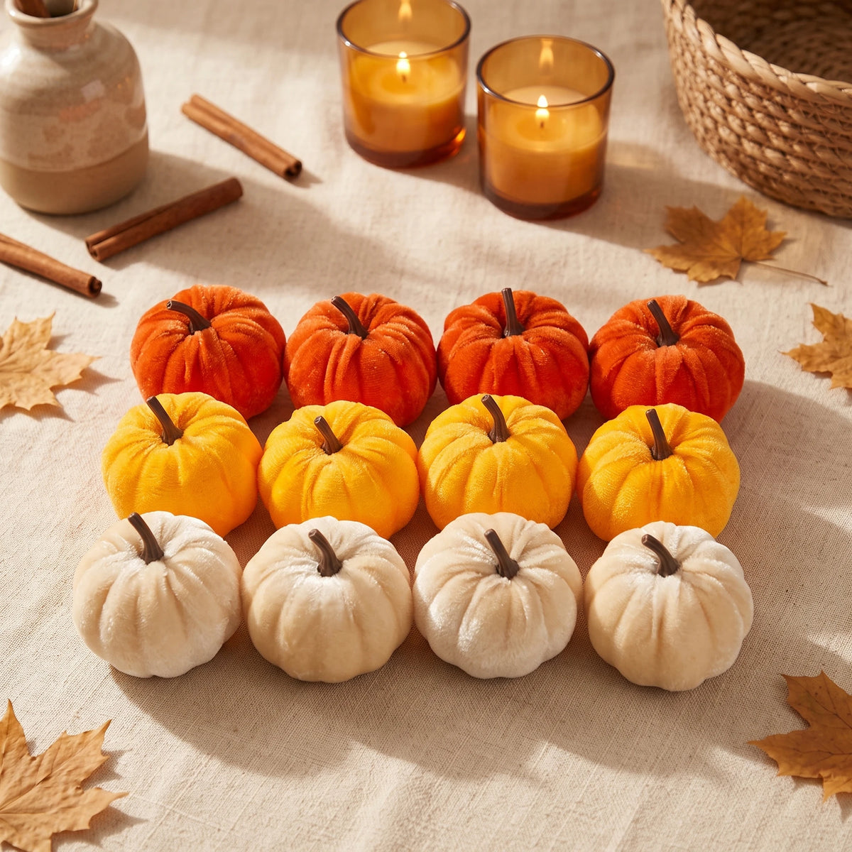 Velvet Pumpkin Set — 12 Autumn Accents
