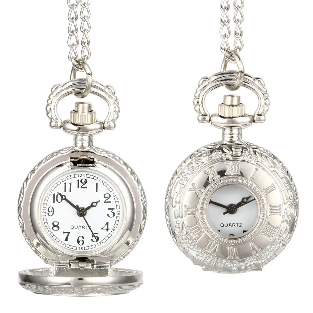 Vintage Alloy Number Dual Time Display Clock Necklace Chain