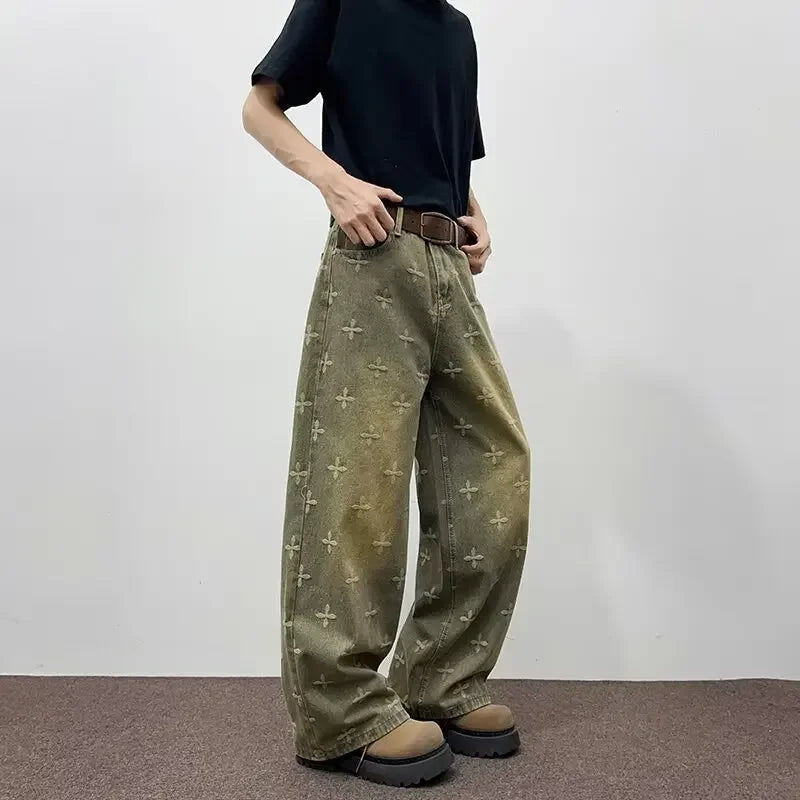 Retro Distressed Jeans – High Waist Wide Leg