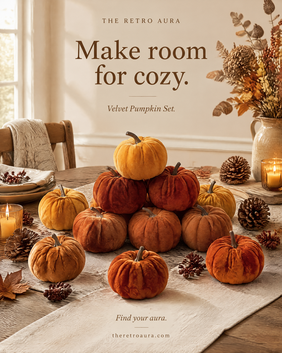 Ensemble de citrouilles en velours — 12 décorations d'automne
