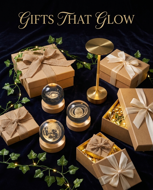 Veilleuse boule de cristal Aura — Lune, Saturne et Galaxie