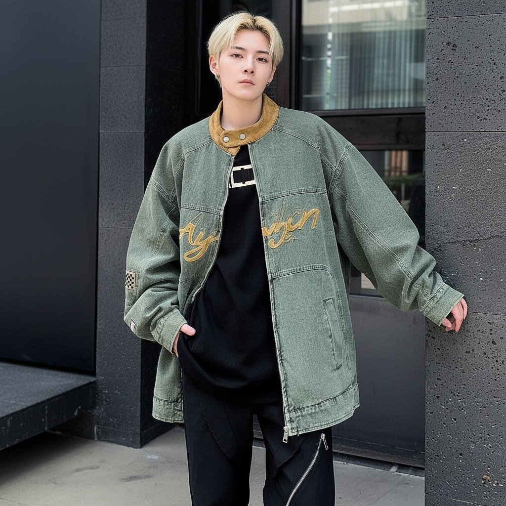 Retro Embroidered Denim Moto Jacket – Street Hip Hop Style