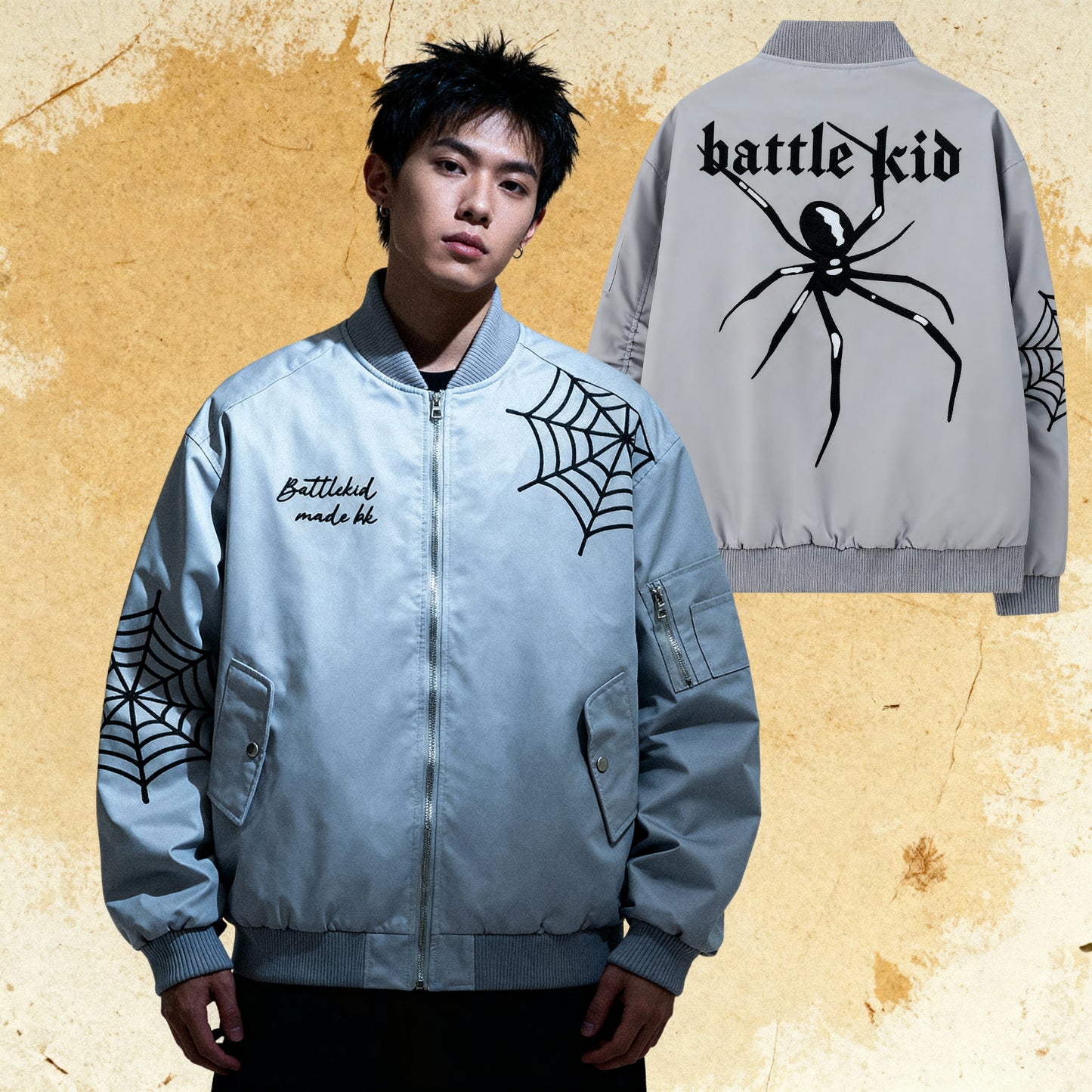 Spider Embroidered Flight Jacket – High-Street Hip-Hop Style