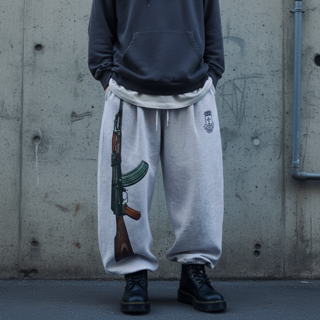 Retro Print Pants – Loose Fit Hip Hop Streetwea