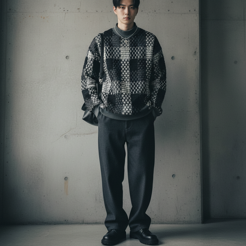 Plaid Contrast Knit Sweater