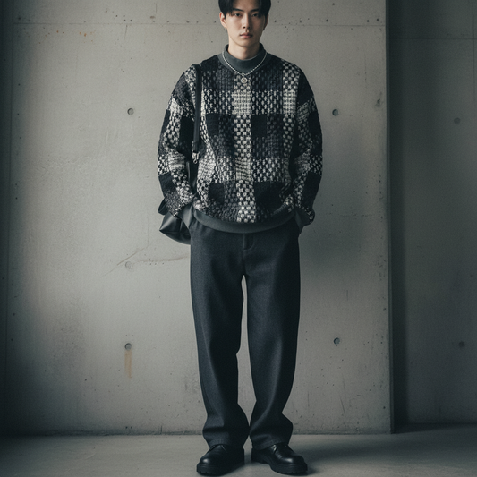 Plaid Contrast Knit Sweater