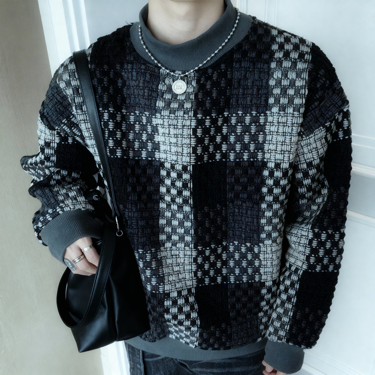 Plaid Contrast Knit Sweater