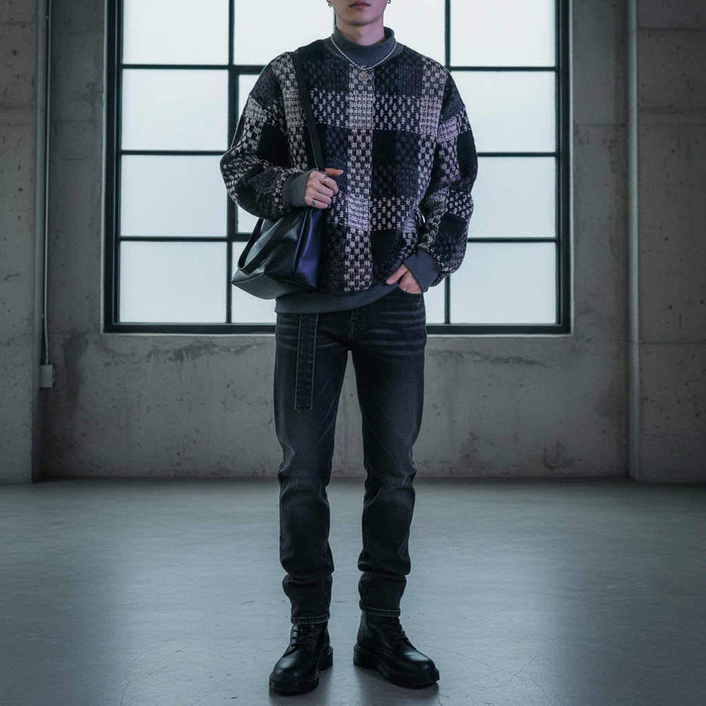 Plaid Contrast Knit Sweater