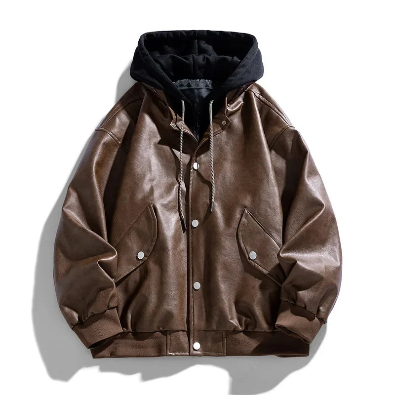 Hooded PU Moto Jacket