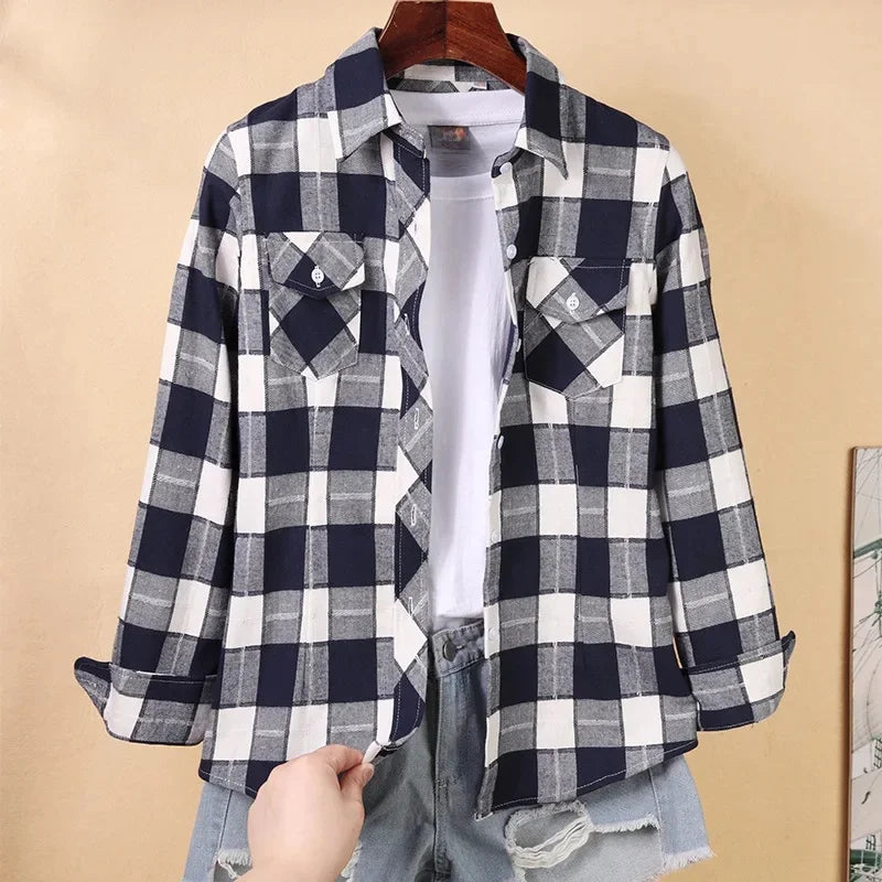 Korean Style Plaid Button-Down