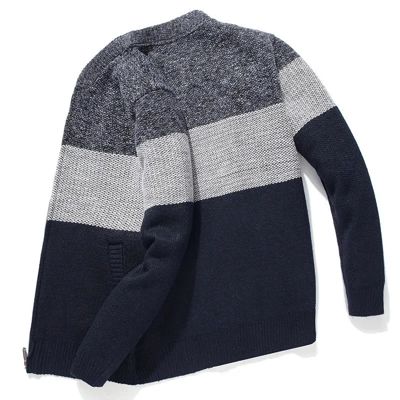 Striped Stand Collar Cardigan