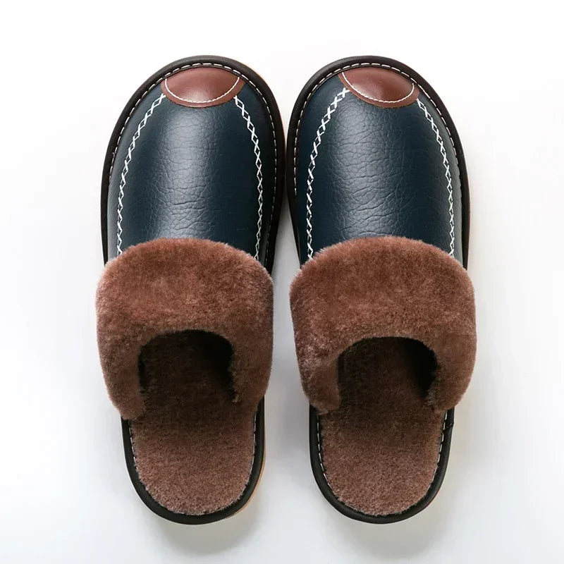 Velvet-Lined Leather House Slippers