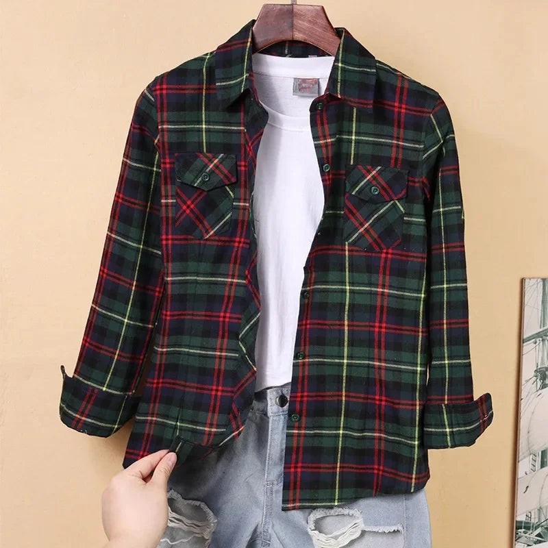 Korean Style Plaid Button-Down