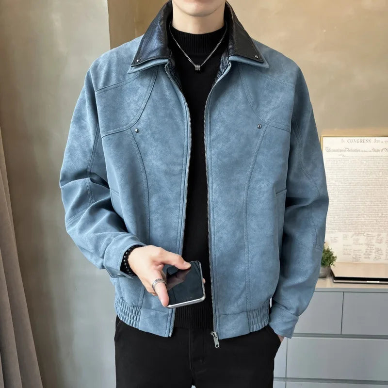 Leather Jacket Turn-down Collar