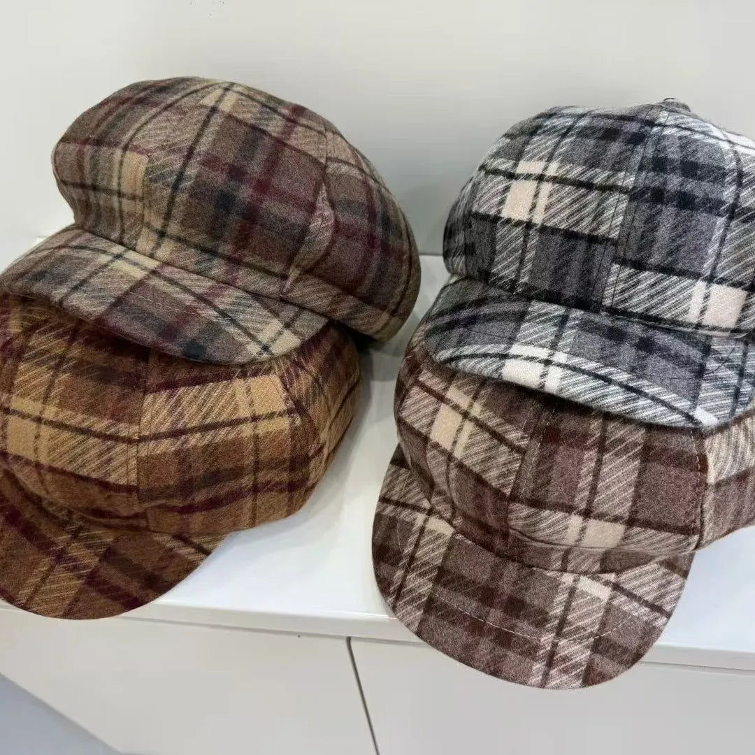 Wool Plaid Duckbill Hat — Retro British Style
