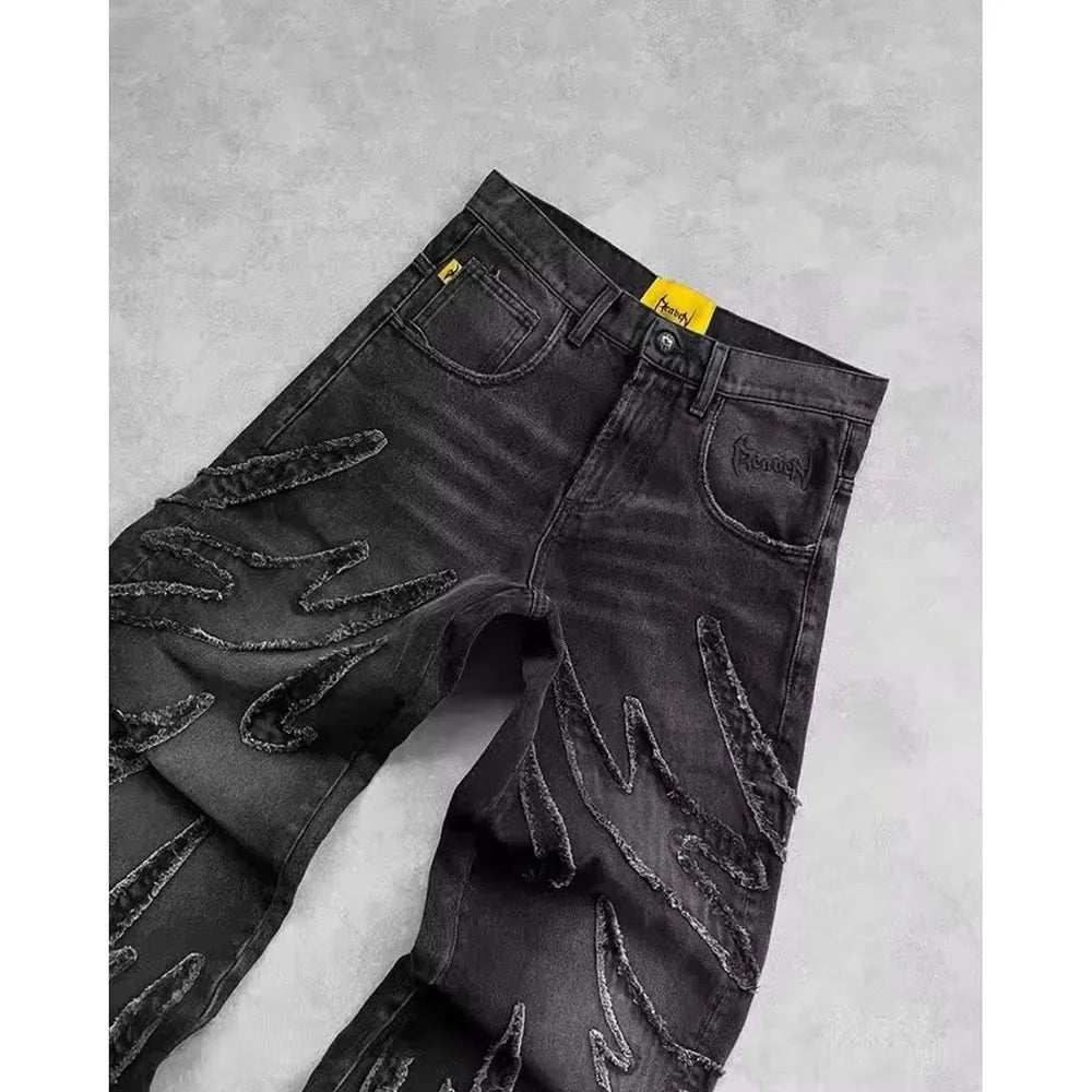 Vintage Patchwork Jeans – Washed Straight-Leg Style