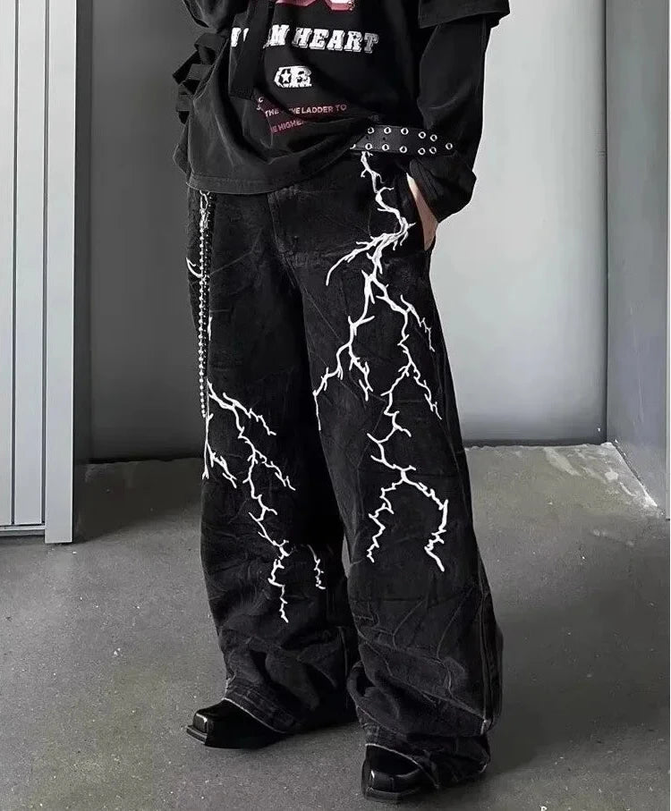 Lightning Embroidered Jeans – Vintage American Streetwear