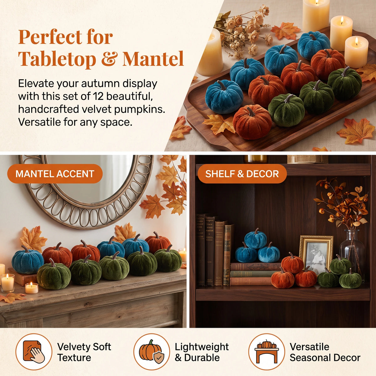 Velvet Pumpkin Set — 12 Autumn Accents