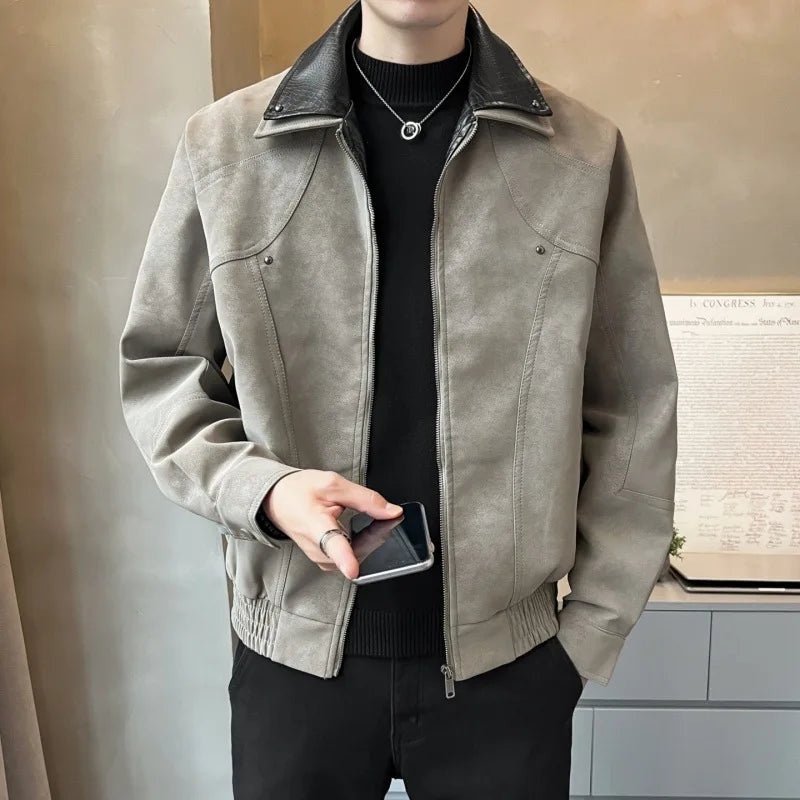 Leather Jacket Turn-down Collar