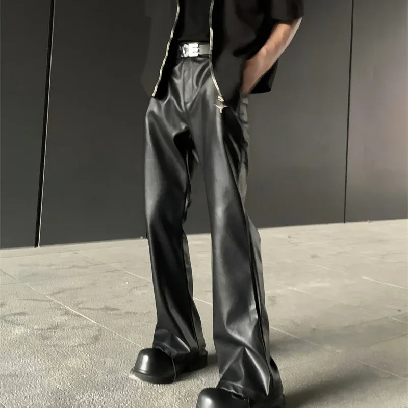 Retro Leather Wide-Leg Pants