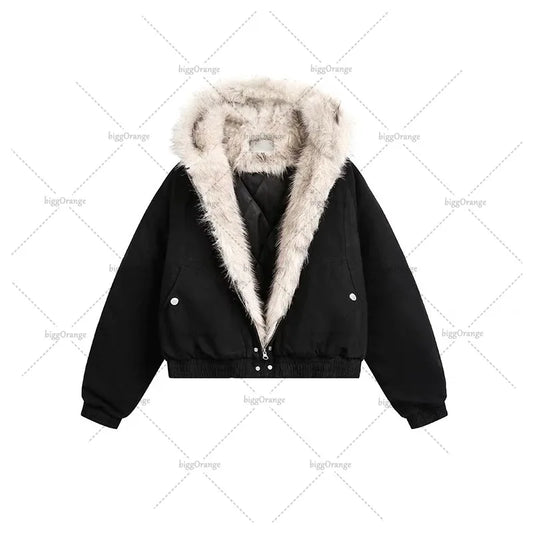 Y2K Streetwear Fur Parka