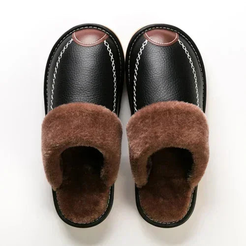 Velvet-Lined Leather House Slippers