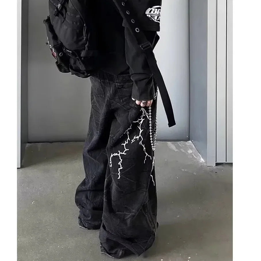 Lightning Embroidered Jeans – Vintage American Streetwear