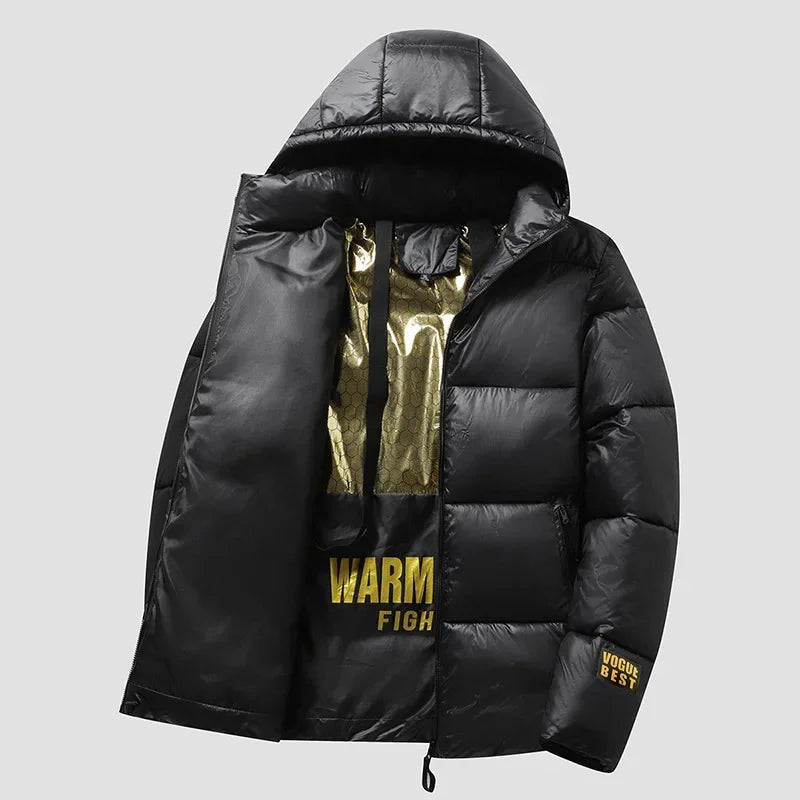 Black Gold Cotton Jacket – Warm Hooded
