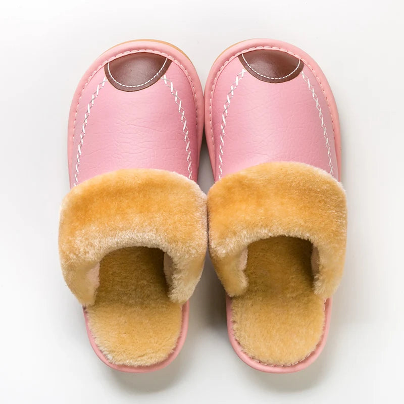 Velvet-Lined Leather House Slippers