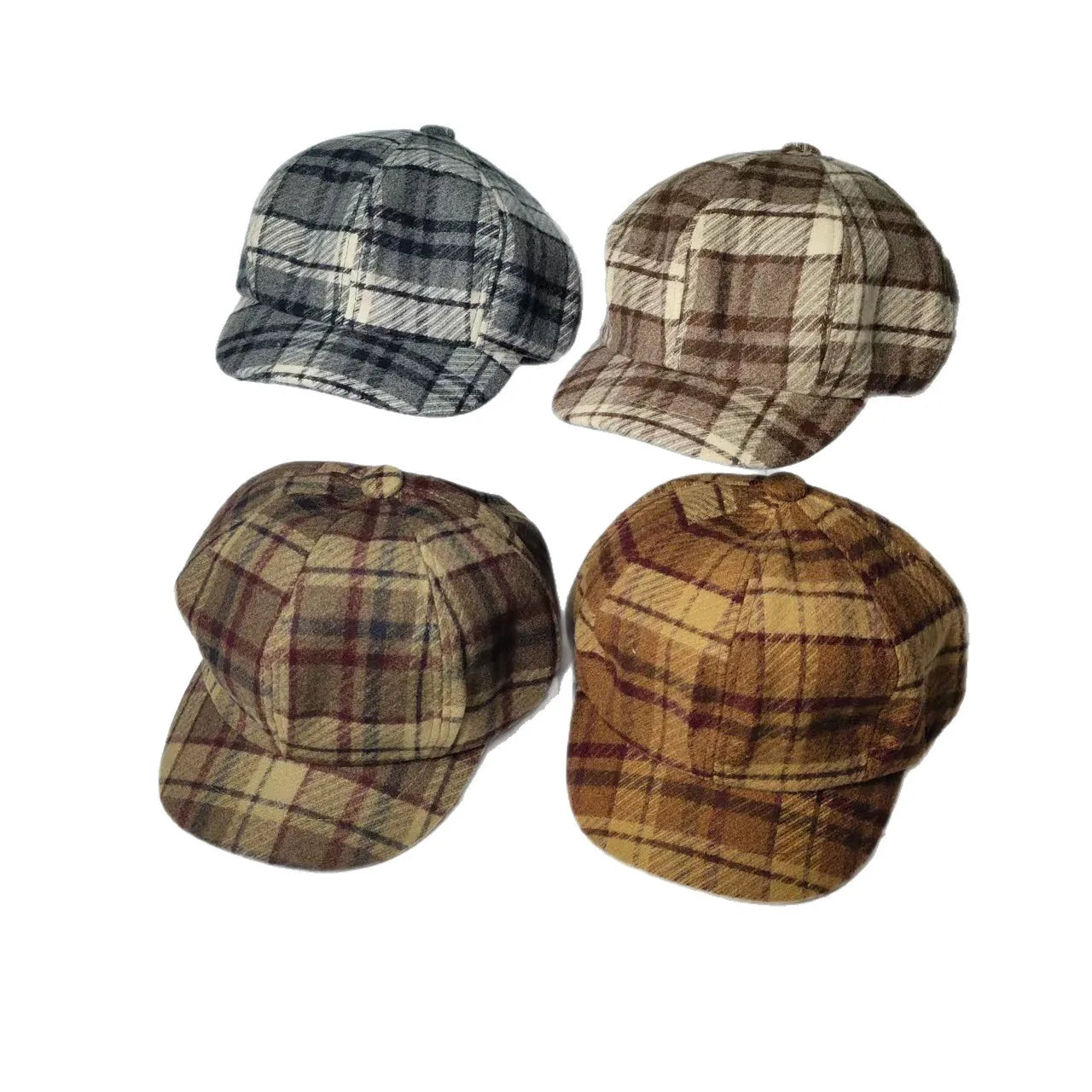 Wool Plaid Duckbill Hat — Retro British Style