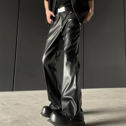 Retro Leather Wide-Leg Pants