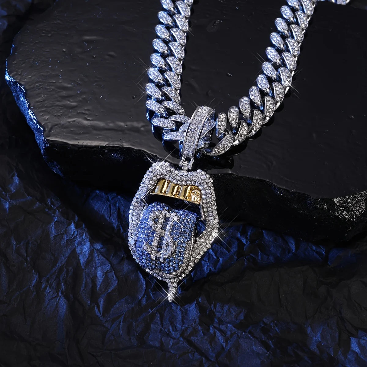 Iced Out Red Dollar Tongue Pendant