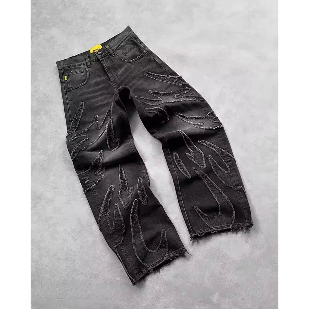 Vintage Patchwork Jeans – Washed Straight-Leg Style