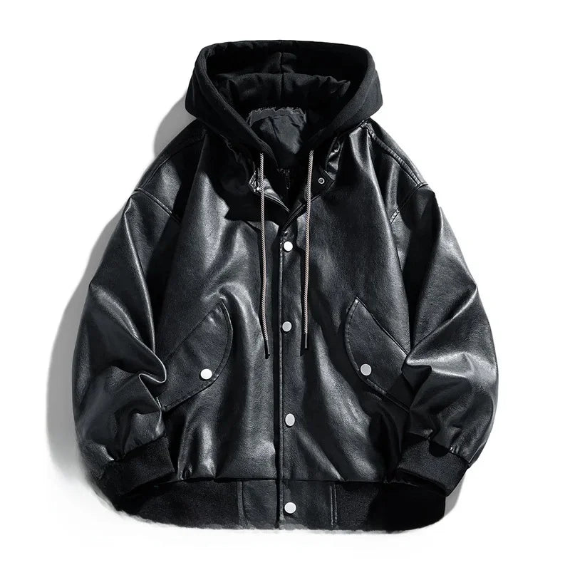 Hooded PU Moto Jacket