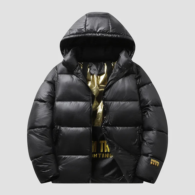 Black Gold Cotton Jacket – Warm Hooded