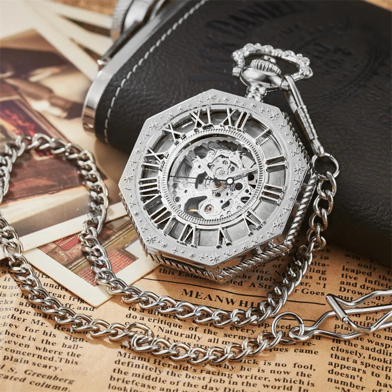 Classic Hexagonal Mechanical Pocket Watch FOB