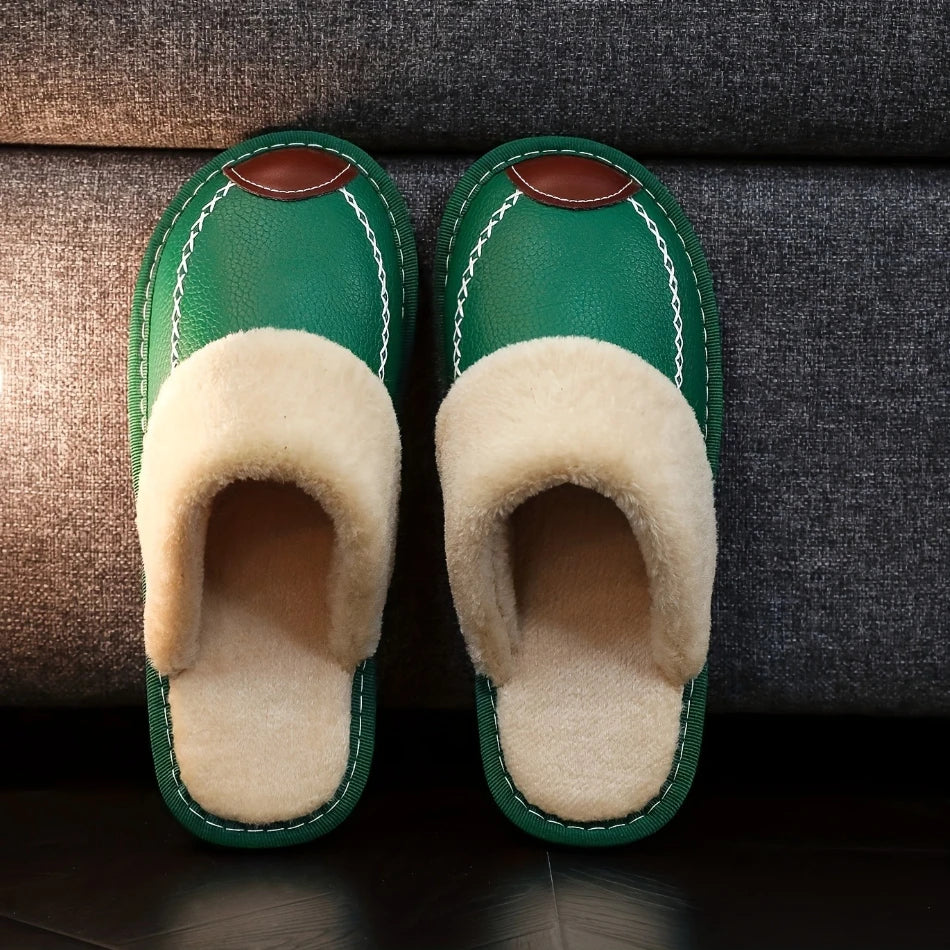 Velvet-Lined Leather House Slippers