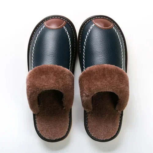 Velvet-Lined Leather House Slippers