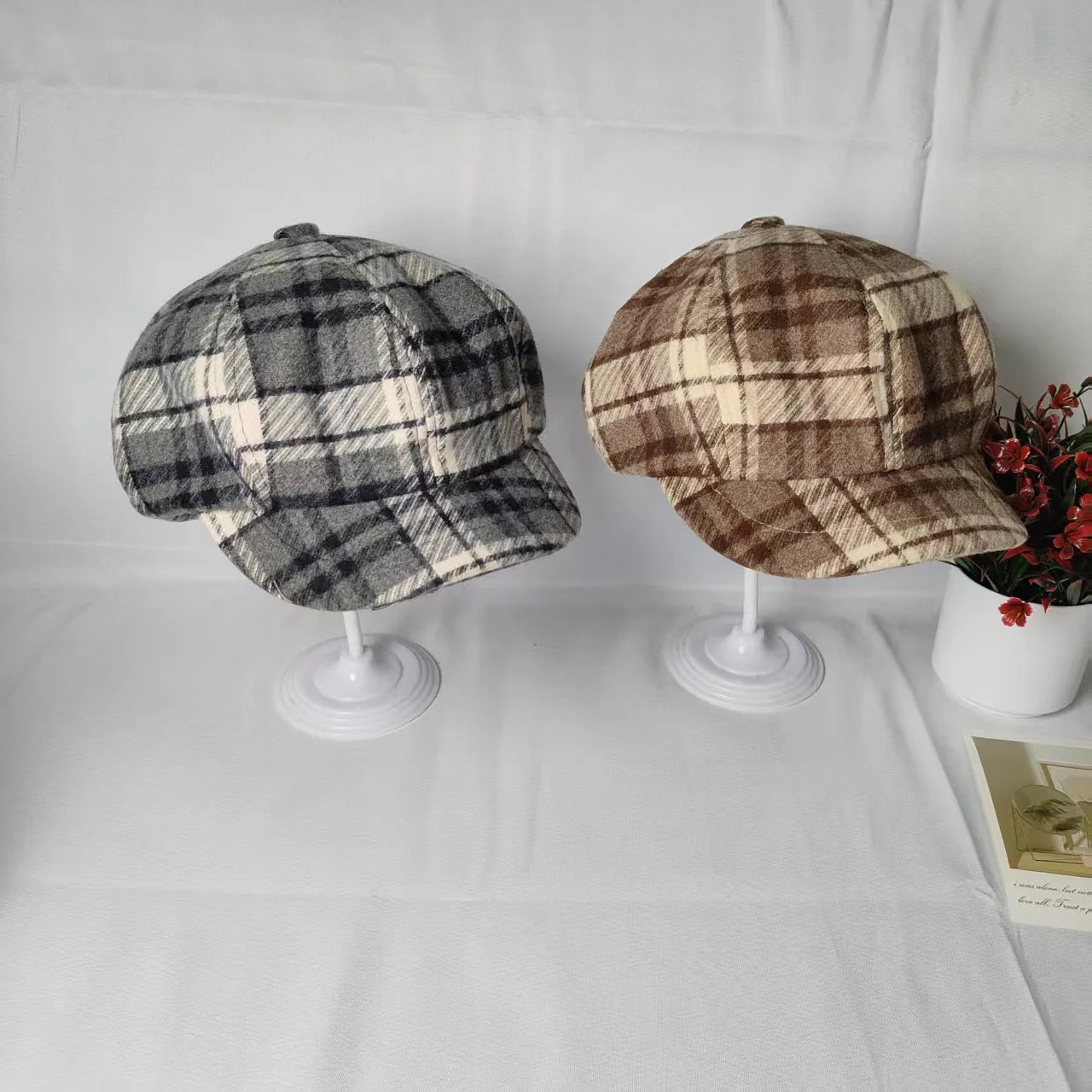Wool Plaid Duckbill Hat — Retro British Style