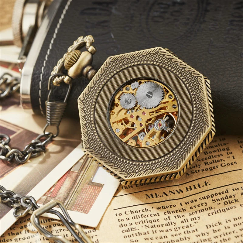 Classic Hexagonal Mechanical Pocket Watch FOB