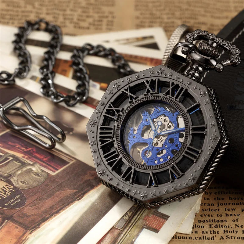Classic Hexagonal Mechanical Pocket Watch FOB
